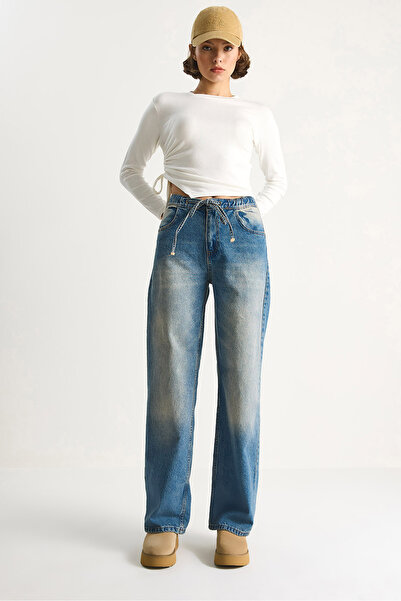 Bianco Lucci Kadın Belden İp Bağlamalı Denim Pantolon 5284 60284086
