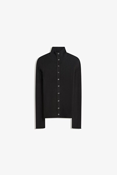 Bershka Ribbed cardigan with hook-and-eye fastenings