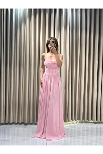 Kaleiçi Yıldızlar Pudra Yeni Sezon Şifon Abiye 5621