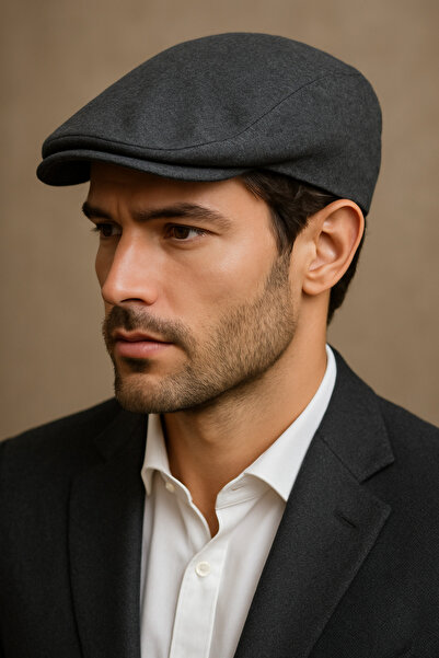 HatClub Exclusive Men's Winter Wool Fabric Standard Size Smoked London Cap with Elastic Back