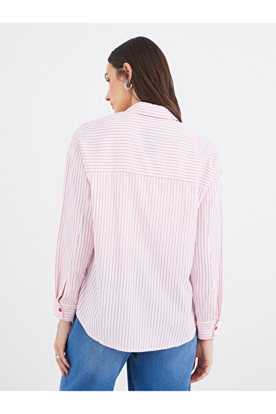 Styli Red Striped Double Button Oversized Shirt