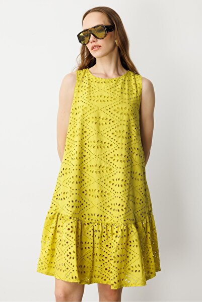 accort Fisto Görünüm Pamuklu Elbise-HARDAL