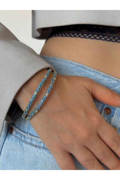 h&b design jewel Vip Mavi Taşlı Kelepçe Bileklik