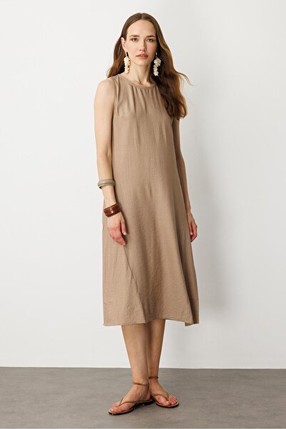 accort Rahat Kalıp Coton Elbise-VİZON