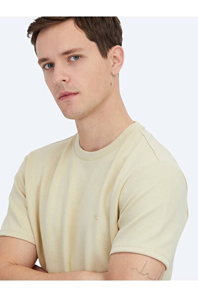Kip Light Yellow Plain Crew Neck T-Shirt