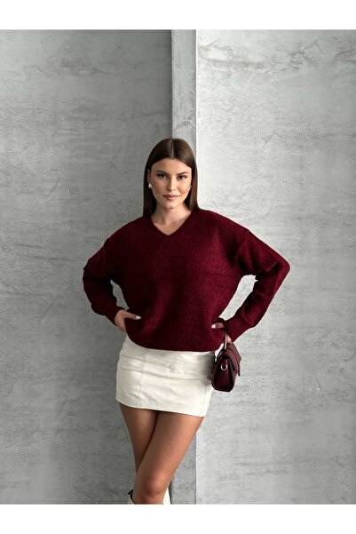 ZF BUTİK سترة تريكو نسائية برقبة على شكل حرف V