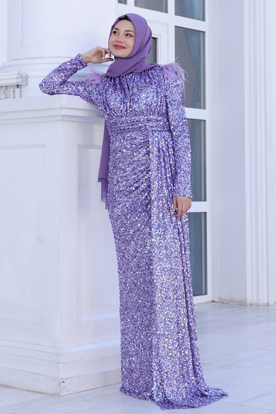 Raika Moda Parıltılı Kol Tüy Detaylı Şura Tesettür Büyük Abiye