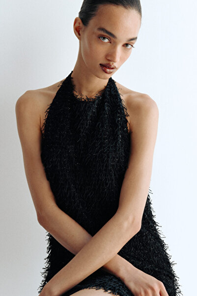 H&M Püsküllü Halter Yaka Elbise