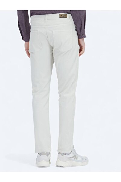 Kip Ecru Plain Woven Slim Fit Casual βαμβακερό παντελόνι