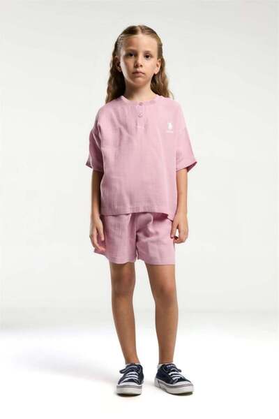 U.S. Polo Assn. Kids U.S. Polo Girls' Shorts Set Muslin Woven Fabric