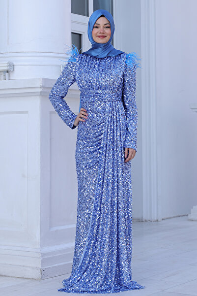 Raika Moda Parıltılı Kol Tüy Detaylı Şura Tesettür Büyük Abiye