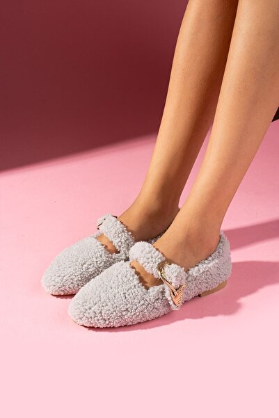 FUGA MODA Olisse Gray Towel Textured Western Buckle Belted Home Ballet Flats