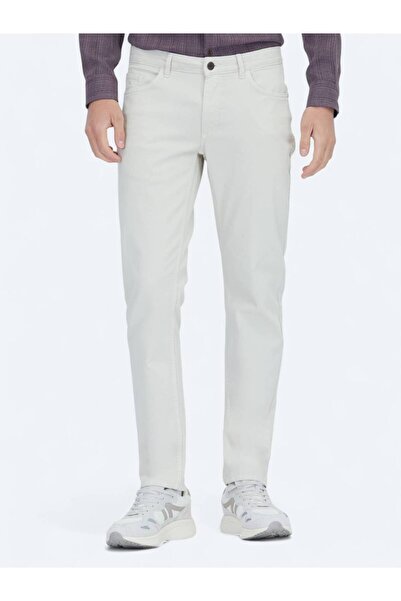 Kip Ecru Plain Woven Slim Fit Casual βαμβακερό παντελόνι