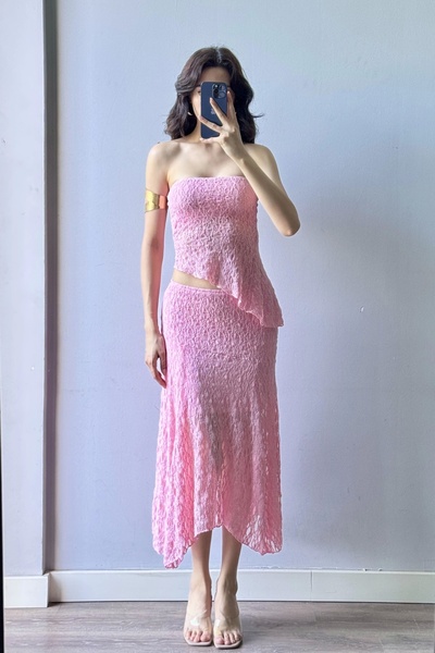 Eka Γυναικείο Σετ Φούστα Ροζ Δαντέλα Crop 1026-221725