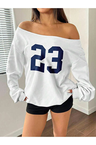 AEMİ سويت شيرت نسائي كبير الحجم مطبوع عليه ريكو بكتف واحد وياقة قارب للموسم ا...