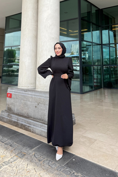 Tarzım Tuba Elvin Spanish Sleeve Hijab Dress Black