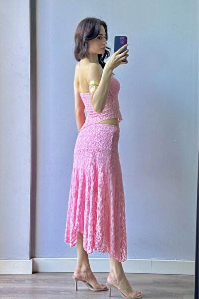 Eka Γυναικείο Σετ Φούστα Ροζ Δαντέλα Crop 1026-221725