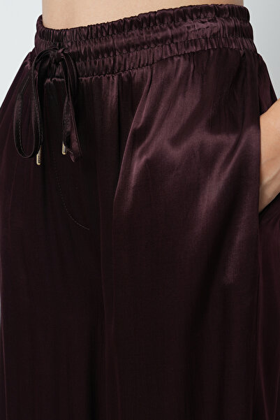 Orfeo Negro Women's Burgundy Color Plain 100% Viscose Wide Leg Elastic Waist Trousers