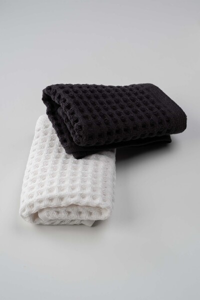 Goldstar Home Aqua Line Waffle Hand Towel Set Anthracite-White 30X50