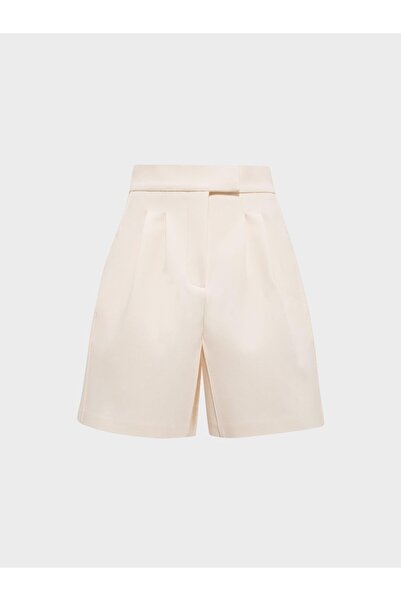 RİVUS Yüksek Belli Nervür Dikişli Bol Paçalı Maxi Boy Pileli Şort - Ekru