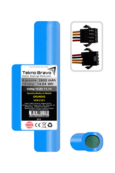 Tekno Bravo (Grundig VCR 2131 Uyumlu) 2600mAh 14,04Wh Robot Süpürge Yedek Bataryası