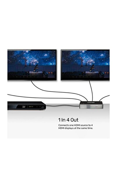 Unitek موزع HDMI بدقة 4K، 1×4، 4K، 30 هرتز، UHD، ثلاثي الأبعاد، Dolby DTS، رمادي فضائي | V1109A