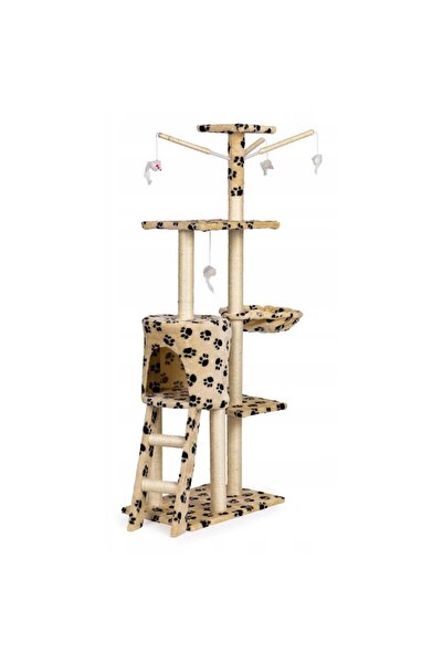 OEM Cat Playhouse with Scratching Post, 5 Levels, 3 Platforms, Beige