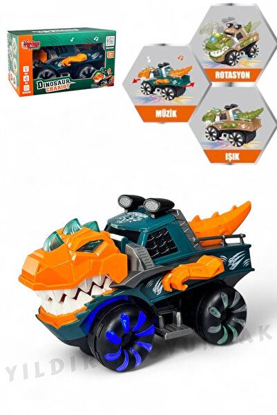 YILDIRIM OYUNCAK Pilli Işıklı, Müzikli Hareketli Dinozor Araba Çarp Dön 360 D...