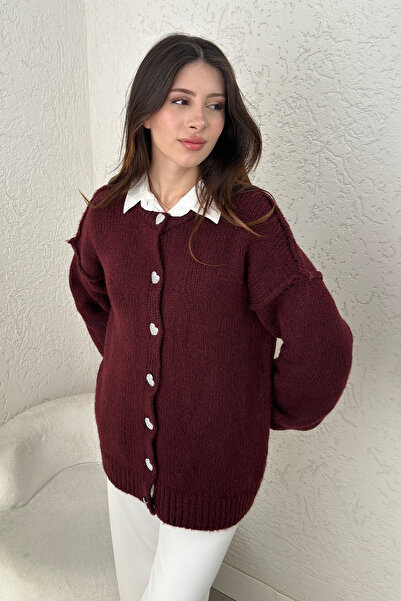 Salih Çelebi Ters Dikişli Triko Hırka 7048 - BORDO