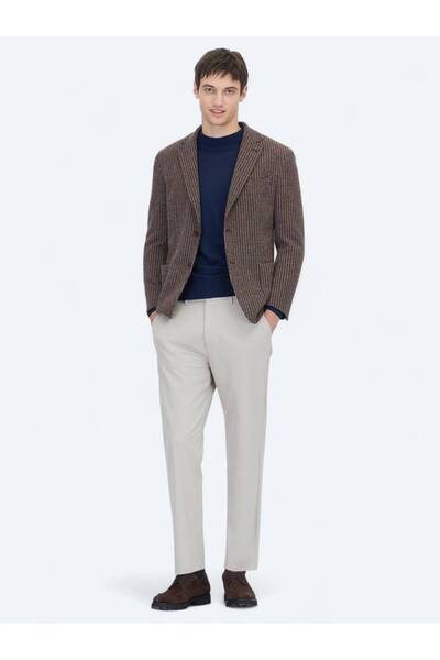 Kip Navy Blue Patterned Modern Fit Cotton Blend Knitted Jacket