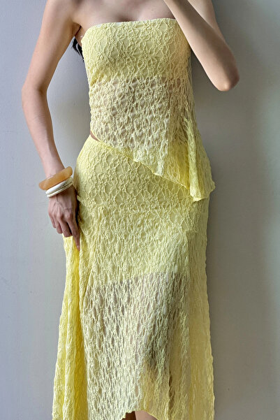 Eka Women's Yellow Lace Crop Skirt Set 1026-221725