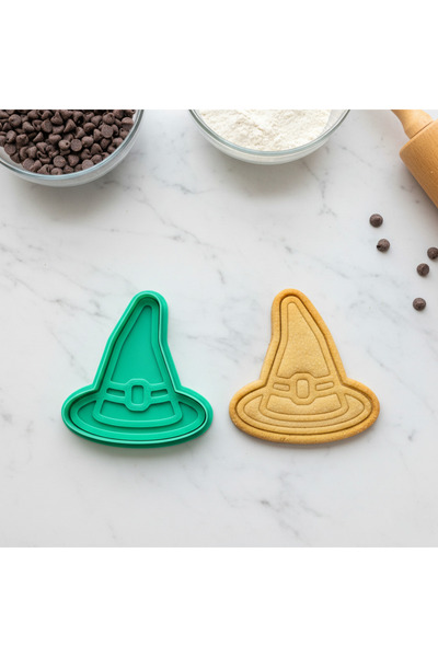 Düvencioğlu قالب كوكيز على شكل قبعة ساحرة، أخضر، قالب تشكيل العجين بطابع الها...