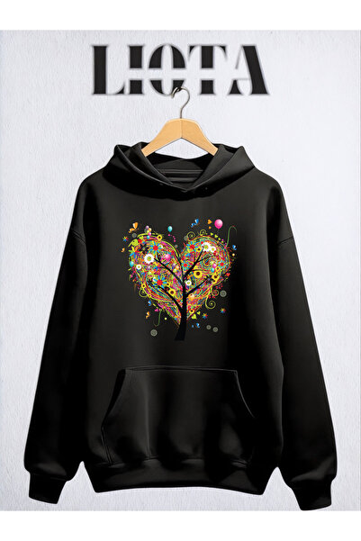 Vordevia سويت شيرت قطني كبير الحجم مطبوع عليه شكل قلب شجرة مكون من 3 خيوط