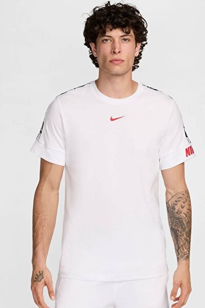 Nike Ανδρικό μπλουζάκι με λογότυπο Tape Ανδρικό μπλουζάκι με λογότυπο από βαμβακερό λευκό χρώμα