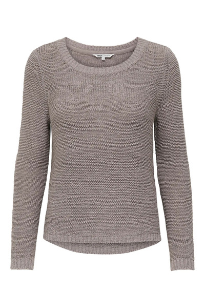 ONLY Women's Round Neck Regular Fit Gray Knit Sweater - 15113356