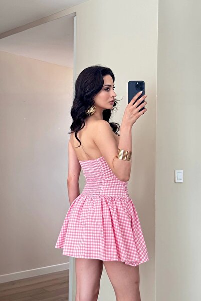 Eka Women's Pink Polka Dot Strapless Dress 1041-6425