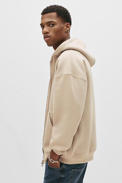 Pull & Bear Basic kapüşonlu fermuarlı sweatshirt