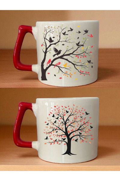 lili hediyelik Bird on Tree Red Handle Mug - Gift for a Man, Gifts for Boyfri...