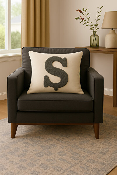 ALAMODECOR Cream, Anthracite Color Punch Look Double-Sided Digital Printed Le...