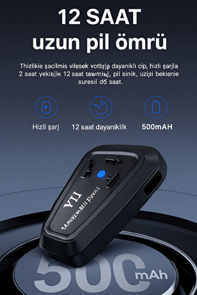 TECHNOMEN Y11 İntercom Kulaklık Bluetooth 5.3 Çift Telefon Bağlantısı Mikrofonlu Motosiklet Kulaklığı
