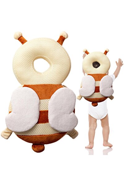 Flippy Head Protection Backpack Pillow, Bee Design, Beige/Brown