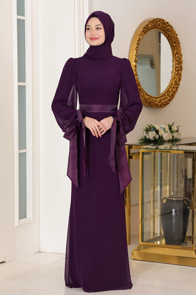 Raika Moda Kol Detaylı Firuze Şifon Tesettür Abiye