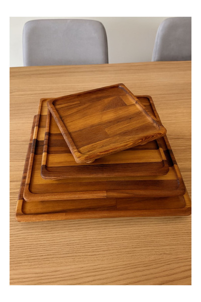 TB Tamer Bayrakçeken Masaj Aletleri Ve Tıbbi Ürün Doğal İroko Ahşap 4’lü Sunum Tabağı Seti – El Yapımı, Dayanıklı ve Koleksiyonluk | Kare