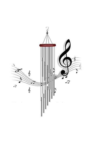 PUFO Wind chime with 12 mini silver metal sound tubes for home or garden, Feng-Shui model