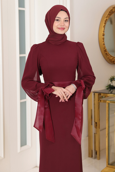 Raika Moda Kol Detaylı Firuze Şifon Tesettür Abiye