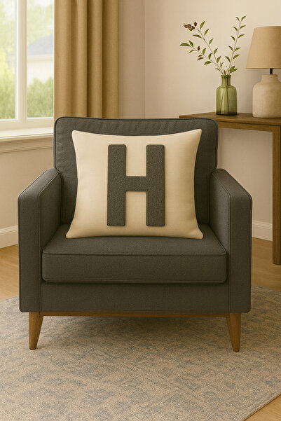 ALAMODECOR Κρεμ, Ανθρακίτη χρώματος Punch Look, Διπλής όψης, Ψηφιακή Εκτύπωση, Κάλυμμα μαξιλαριού με γράμμα Α, 1 τεμάχιο 43Χ43