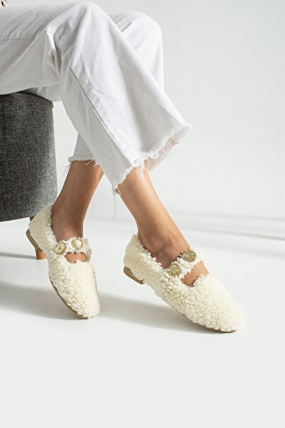 Glenz Women's Buckle Furry Plush Ballerina House Slippers Ts1190