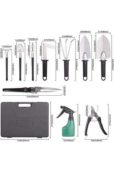 Flippy Set 10 Gardening Tools, Flippy, for Planting, Soil Cultivation and Plant Care, Black Handles, PVC an