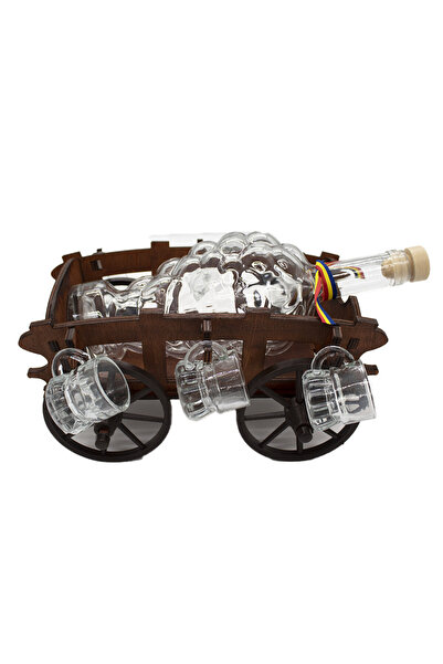 velve Pachet Minibar, suport din lemn in forma de trasura cu sticla si 6 paha...