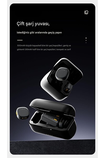 MATECHNO Kablosuz İkili Yaka Yayın Mikrofonu | Profesyonel - Şarj Kutulu | Yankı & Müzik Modu | Uzun Pil Ömrü